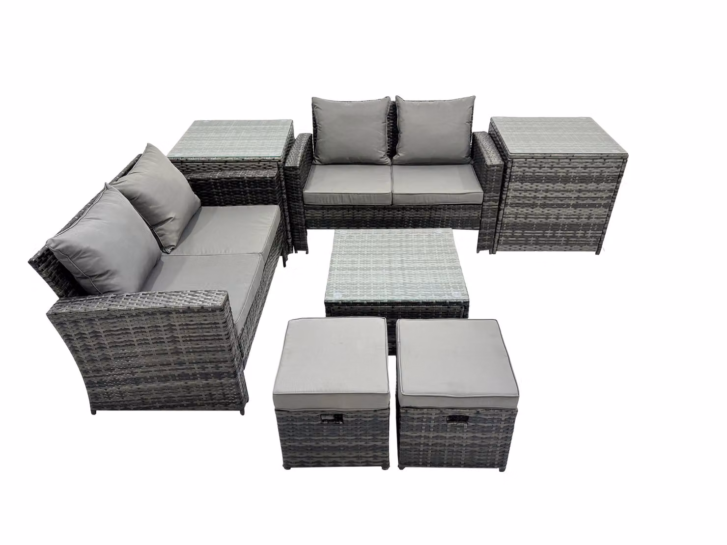 Fimous Lounge Double Seat Sofa Coffee Table Set with 2 Small Stools in Dark Grey – 2