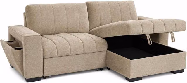 Furnishings For Less UK Frankie Beige Reversible Universal Corner Sofa Bed with Storage, USB Charging and Cupholders – 1