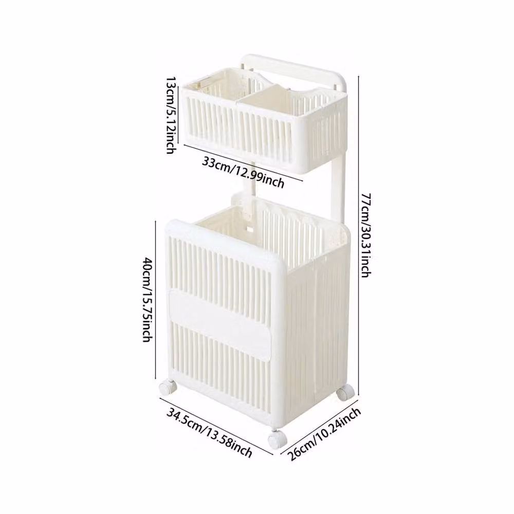KORVIXA Collapsible Folding Laundry Sorter Basket Cart on Wheels, White, Height: 100 cm – 2