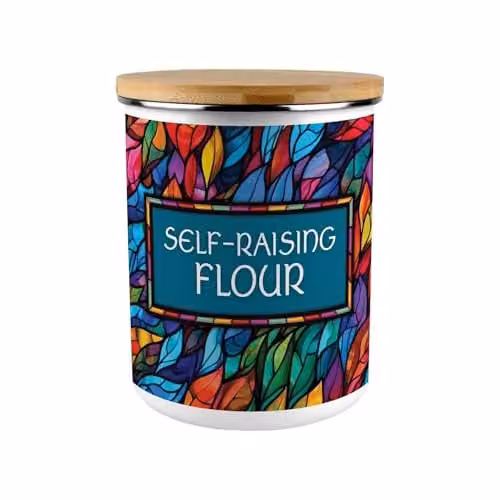 Purely Home Stained Glass Patterned Self-Raising Flour Canister, 2.7 l, Multicolour Enamel and Bamboo – 1