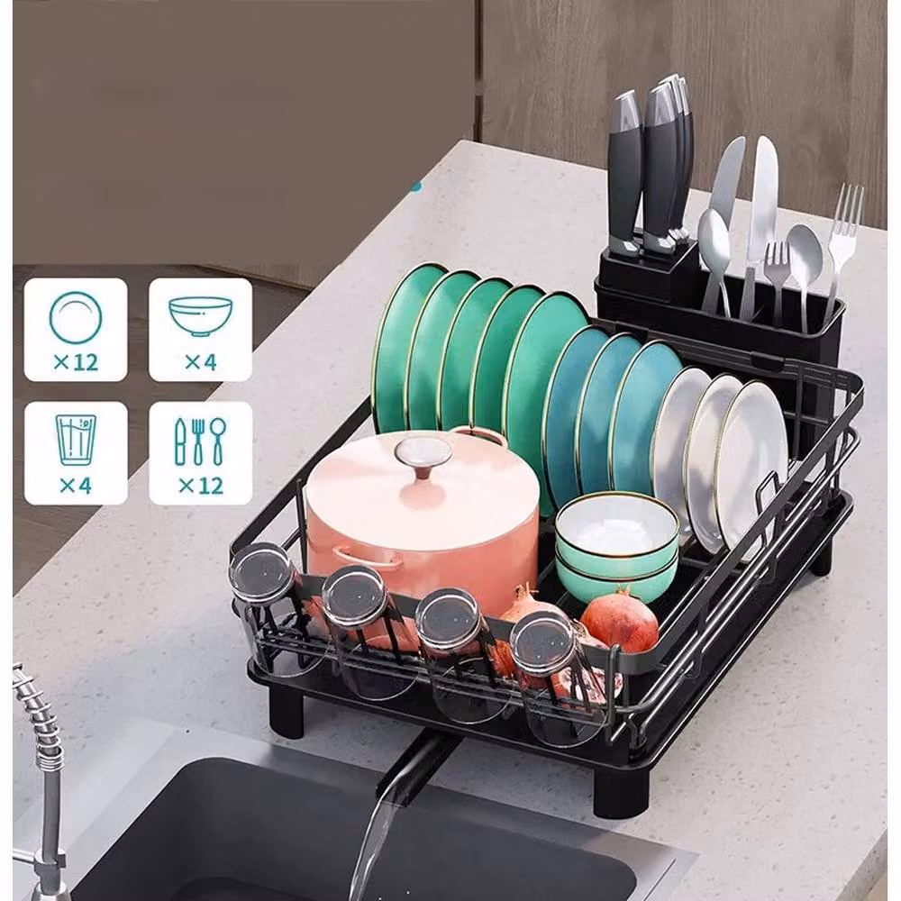 PAWNORA Black Coated Steel and Glass Kitchen Sink Cutlery Draining Holder – 4