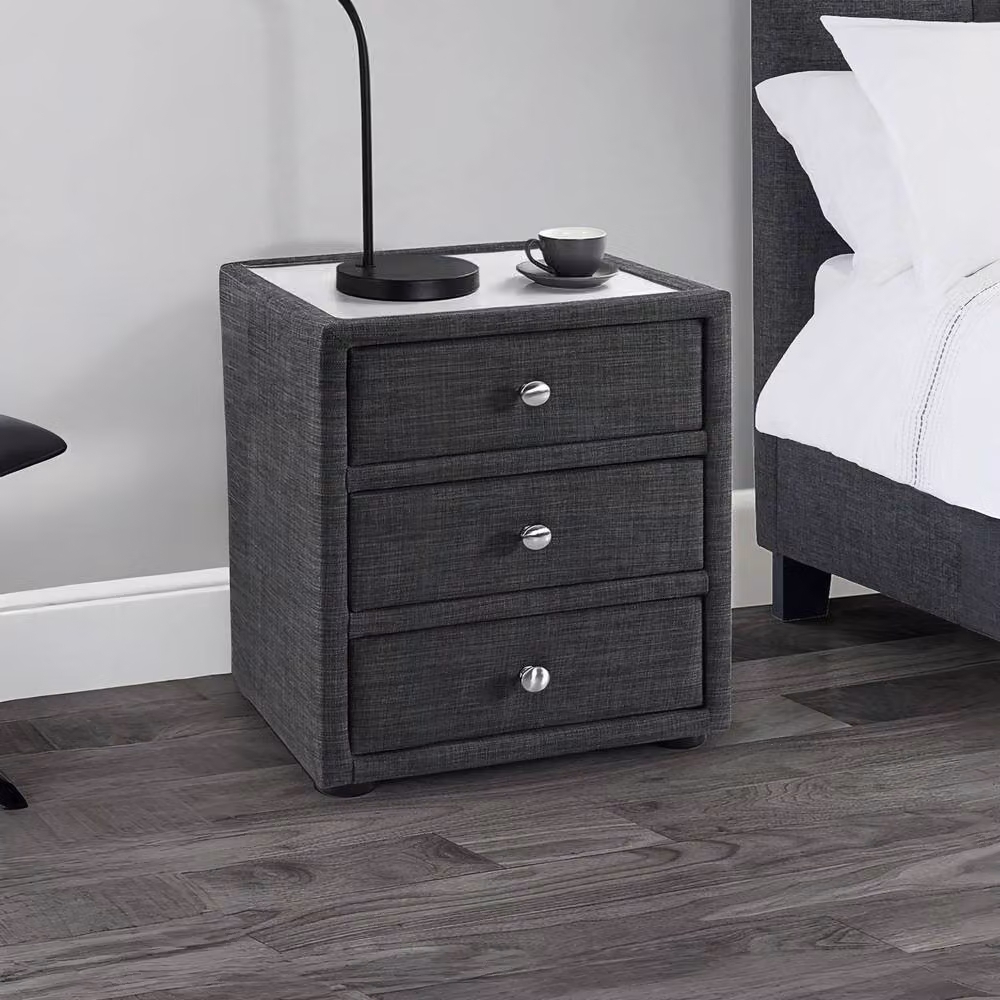 Cheshire Premium Portofino 3 Drawer Slate Linen Bedside Unit in Grey – 2