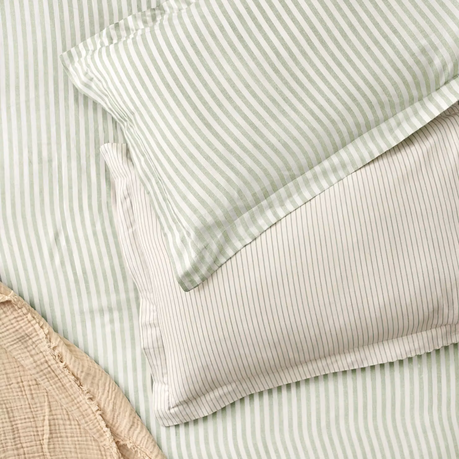 Yard Hebden Striped 100% Cotton Fitted Sheet in Green, W/D/H: 90 x 190 cm – 2