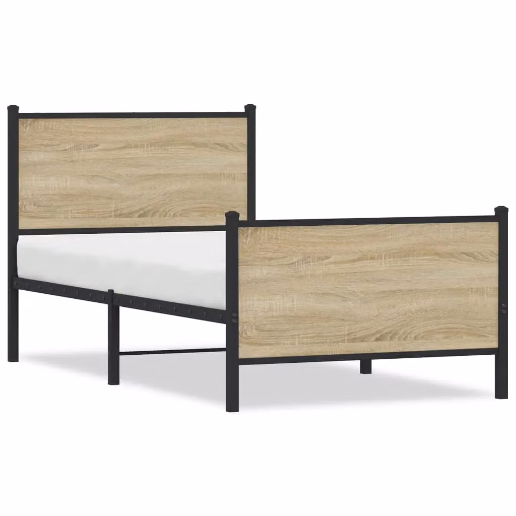 Berkfield Home Metal Bed Frame in Sonoma Oak, Brown, W/D/H: 90 x 190 cm – 2