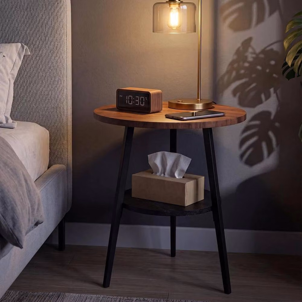 FORGEVIO 2 Tier Round Small Side Table in Brown, W/D/H: 39.4 x 39.4 x 55 cm – 4