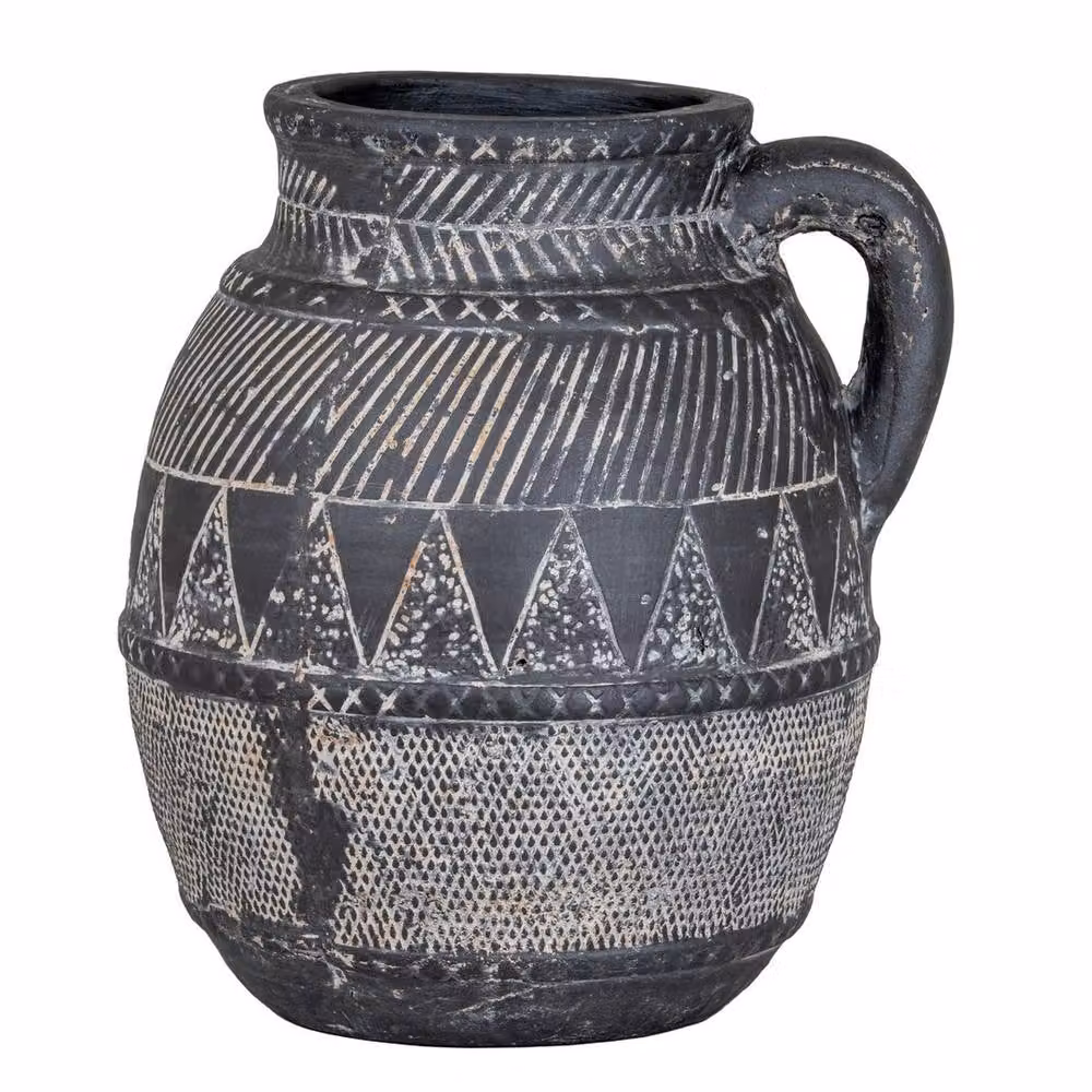 Lemon Pavilion Furniture and Decor Etched Collection Tall Ceramic Jug in Black, W: 22 cm, D: 20 cm, H: 25 cm – 2
