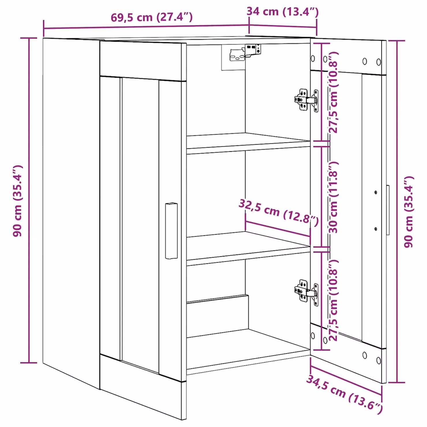 Berkfield Home Black Oak Wall Cabinet with Glass Doors, W/D/H: 69.5 x 34 x 90 cm – 7