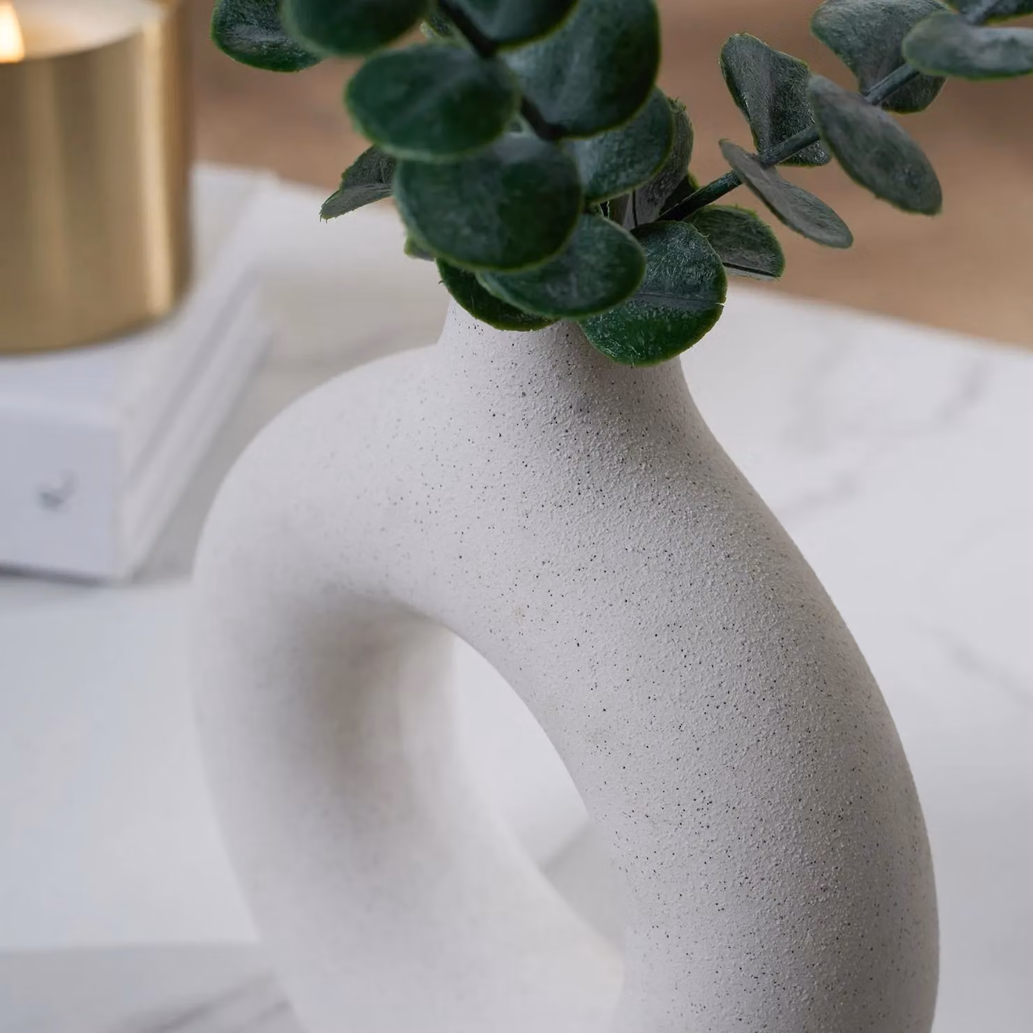 OHS Artificial Green Eucalyptus in a Beige Ceramic Vase for Tabletop Decoration – 2