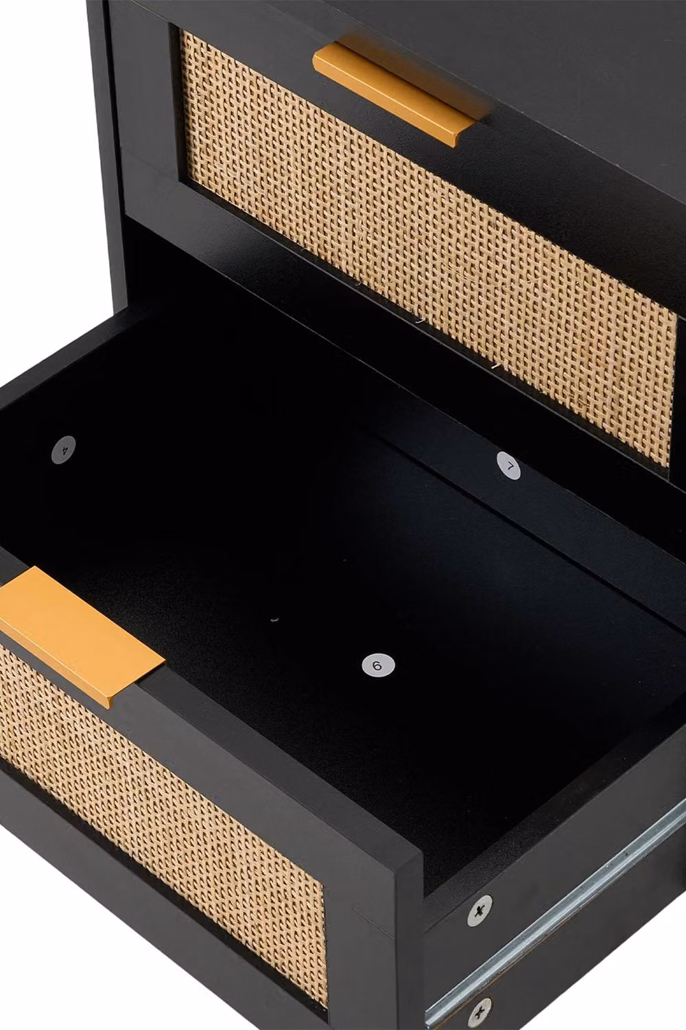 H&O Direct Set of 2 Modern Black Rattan and Metal Dual-Drawer Bedside Tables – 4