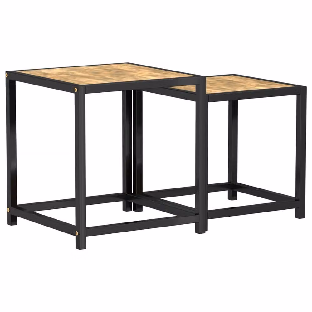 Berkfield Home Set of 2 Nested Square Tea Tables in Black, Yellow and Brown MDF – 3
