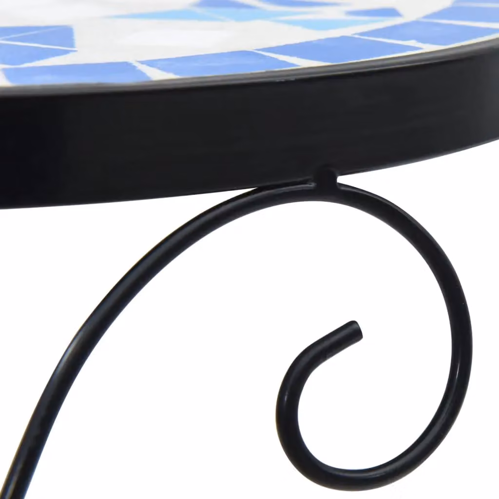 Berkfield Home Set of 3 Mediterranean Blue and White Glossy Ceramic and Metal Tabletop Plant Stands – 5