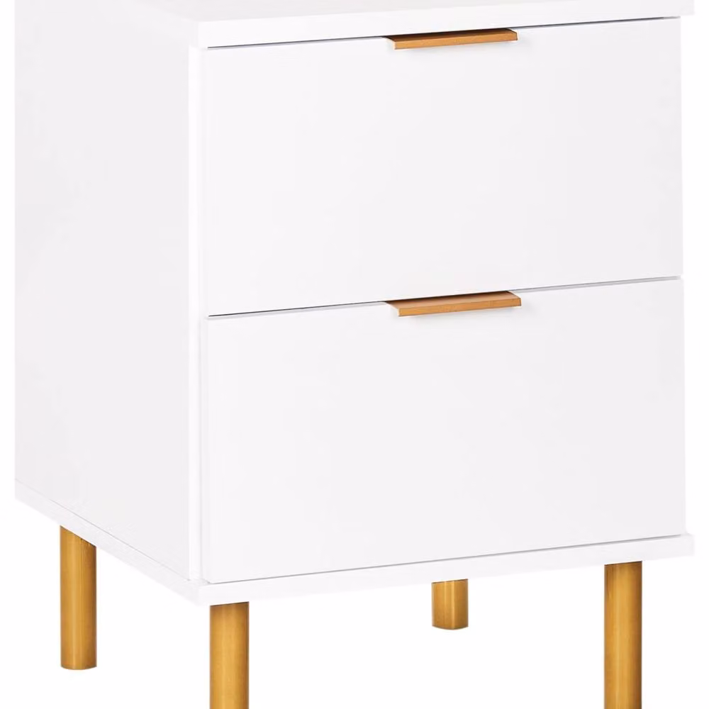 Wyld and Coco 2-Drawer Bedside Table in White with Gold Handles – 2