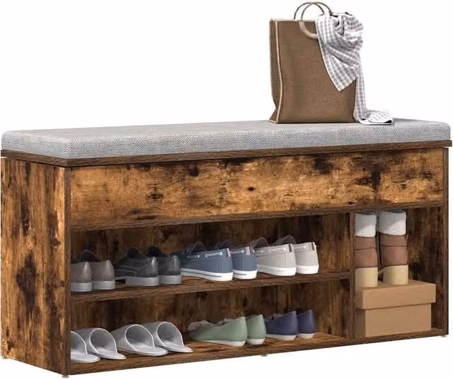 Berkfield Home Smoked Oak Shoe Bench in Brown, W/D/H: 102 x 30.5 x 45 cm