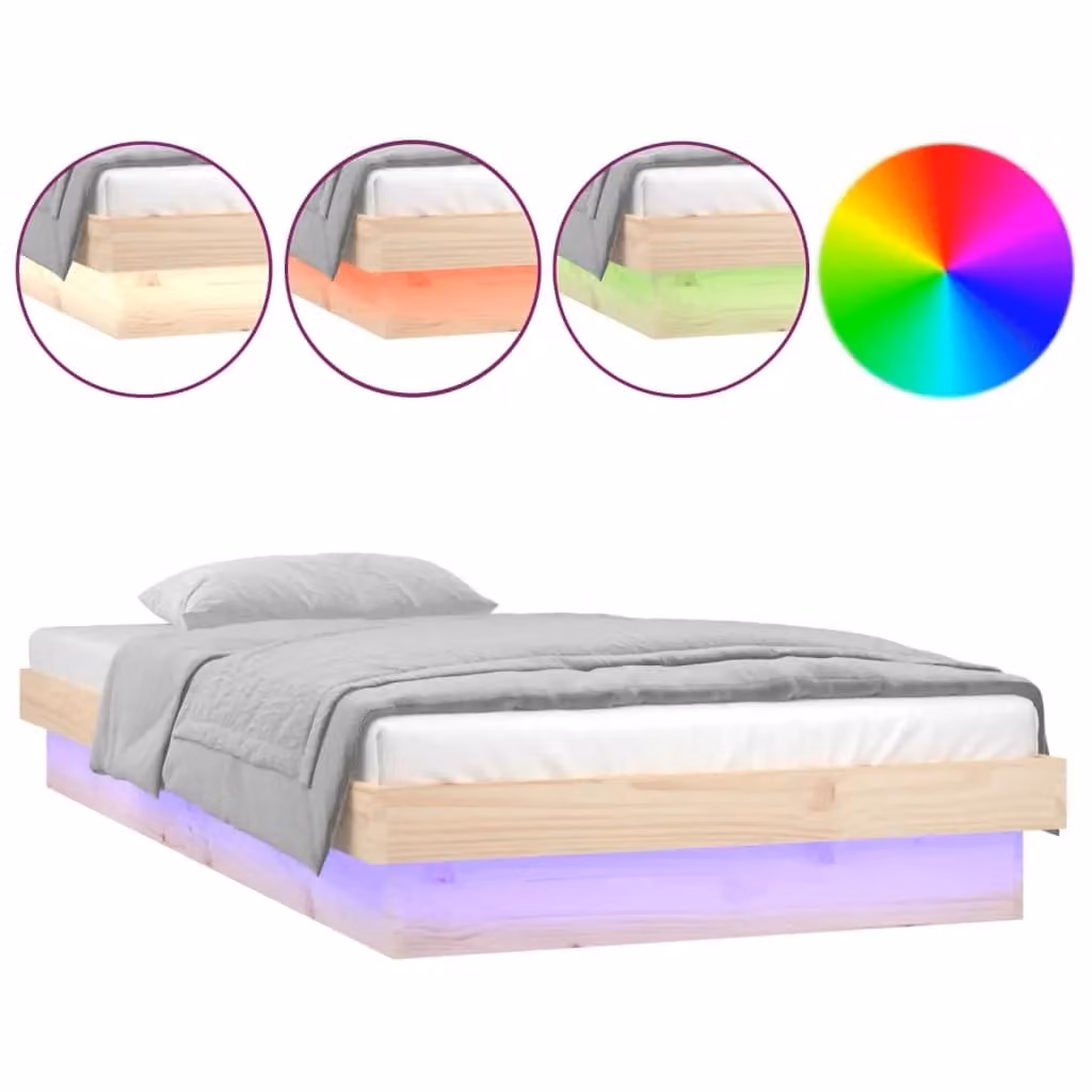 Berkfield Home Solid Pine LED Bed Frame with Under-Bed Lighting and USB Charging Port, Brown, W/D/H: 100 x 200 cm – 2