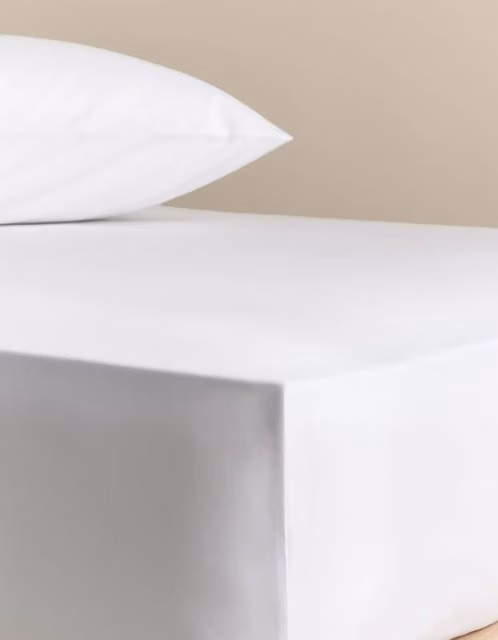 M&S Stay Cool Lyocell Rich White Fitted Sheet, W/D/H: 140 x 200 cm