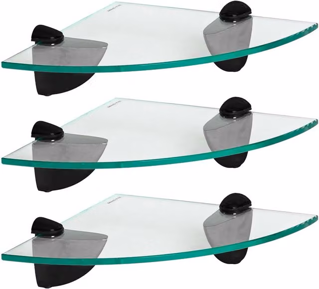 Harbour Housewares Black and Transparent Floating Glass Corner Shelf for Bathroom, Width: 20 cm