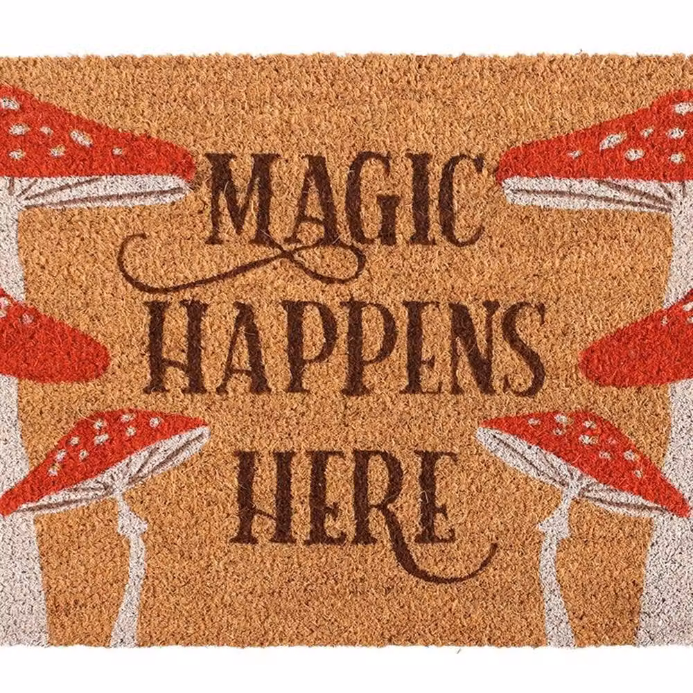 Uniqueful Natural Magic Happens Here Mushroom Doormat, Multicolour, W: 120 cm, D: 45 cm – 2