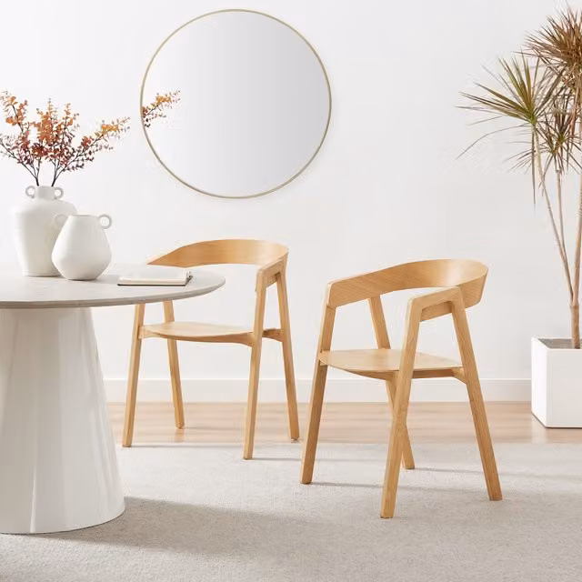 FurnitureboxUK Masa Oak and Veneer Wood Kitchen Dining Chairs, Set of 2, Brown