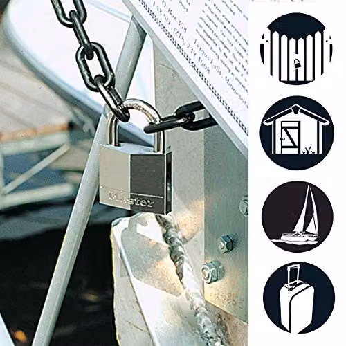 Master Lock Marine Brass Padlock with Key, Silver, W/D/H: 5 x 3 x 1.2 cm – 2