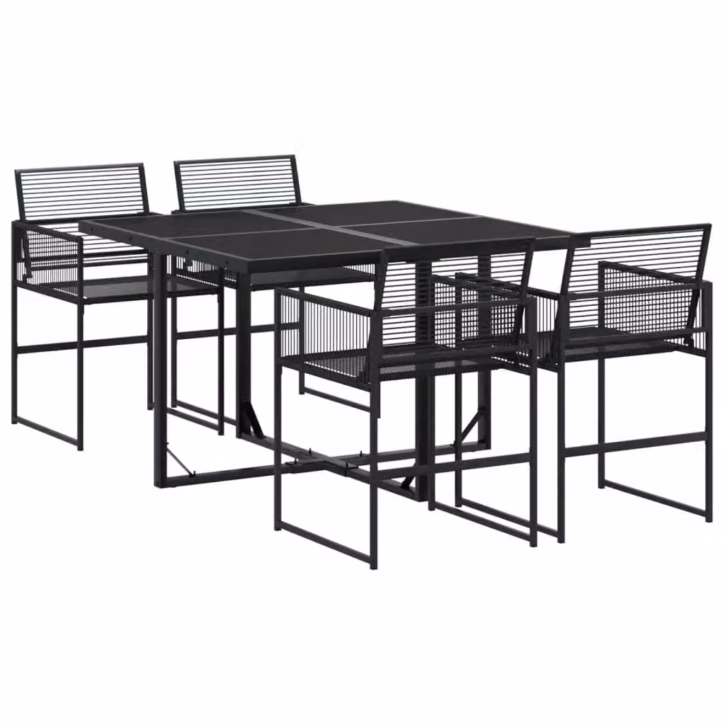 Berkfield Home 5 Piece Black Poly Rattan Garden Dining Set with Glass Top Rectangular Table – 2