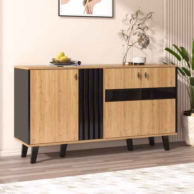 STILVORA Modern Sideboard with Integrated LED Lighting in Black and Brown Wood – 1
