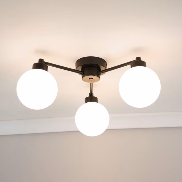 Jonah 3 Way Flush Ceiling Light Fitting with LED Bulbs in Black