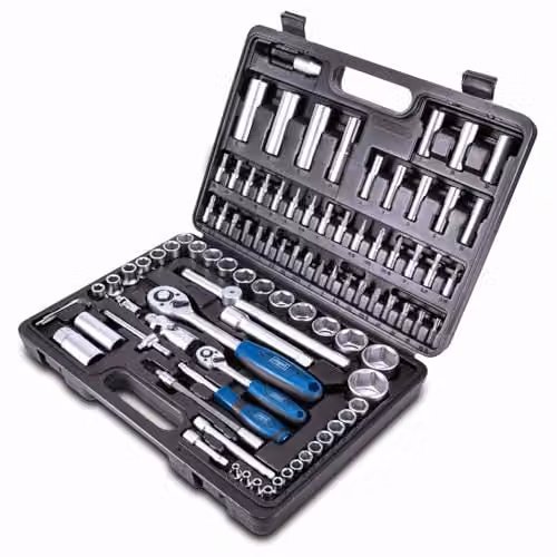 Scheppach TB94 95-Piece Socket Wrench Set in Black with Chrome Vanadium and Tool Steel Ratchets and Carry Case – 1