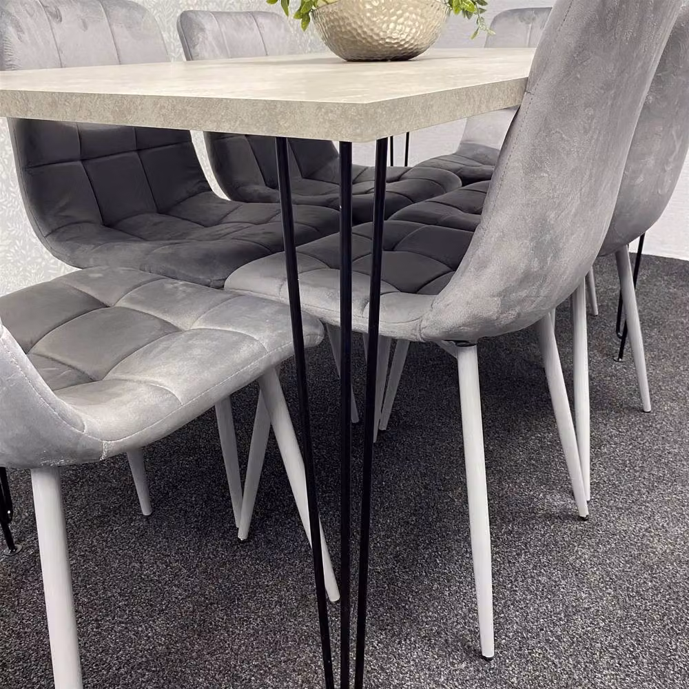 KOSY KOALA Modern Dining Table Set with 6 Grey Velvet Chairs in Brown and Black – 2