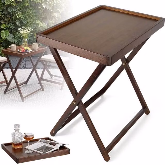 KORVIXA Folding Side Table and TV Tray in Brown, W/D/H: 100 x 100 x 44 cm