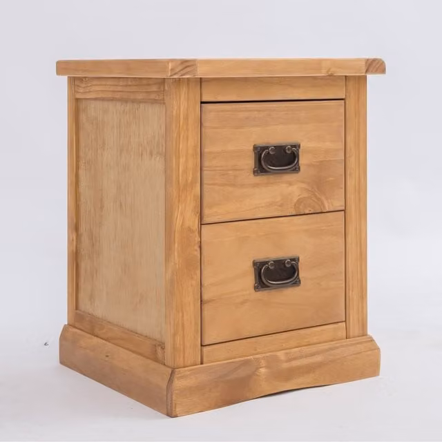 Cabinet Bits Lucca 2 Drawer Bedside Table in Antique Brown Pine with Gold Details