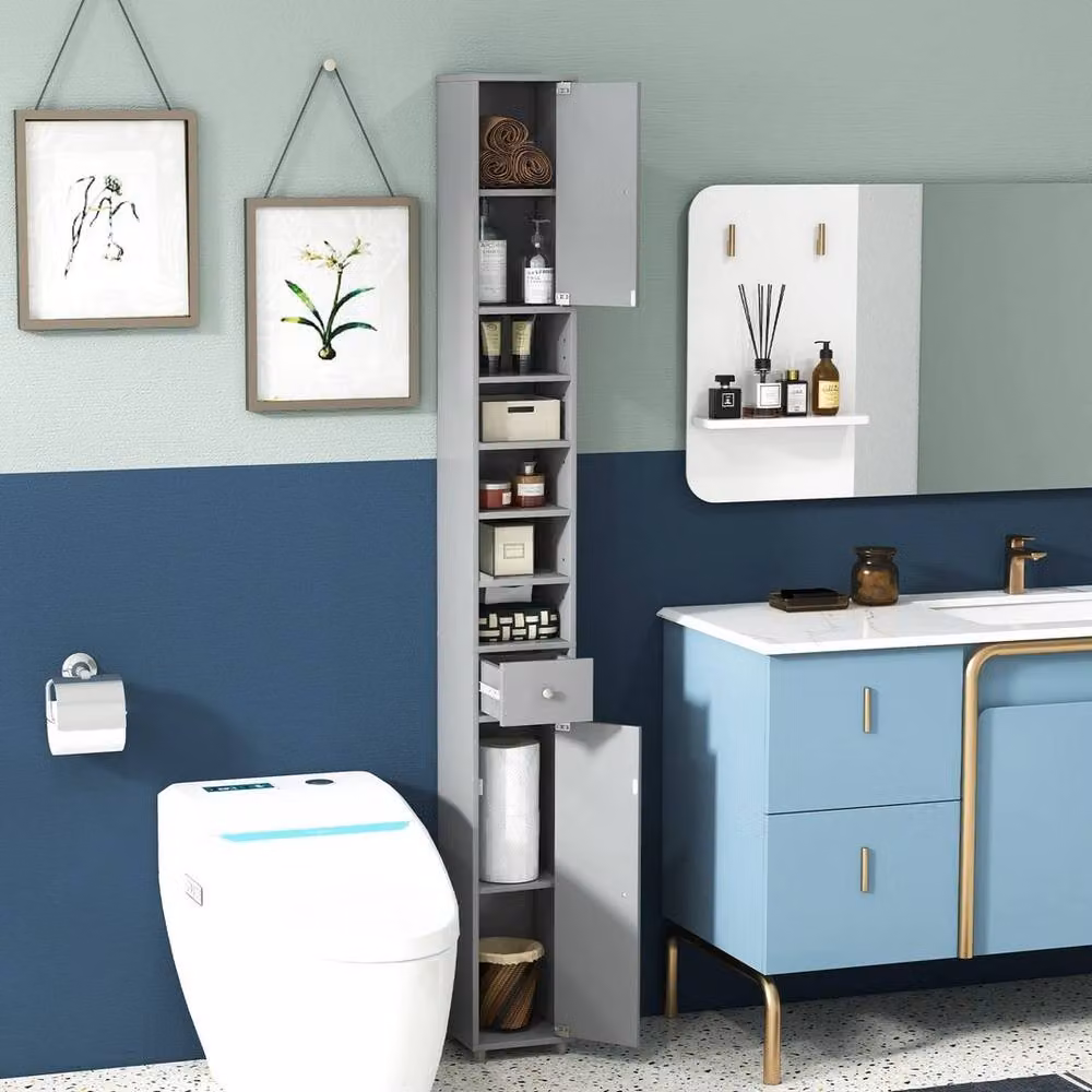 KORVIXA Slim Freestanding Bathroom Storage Cupboard in Grey, W: 70 cm, H: 75 cm – 3