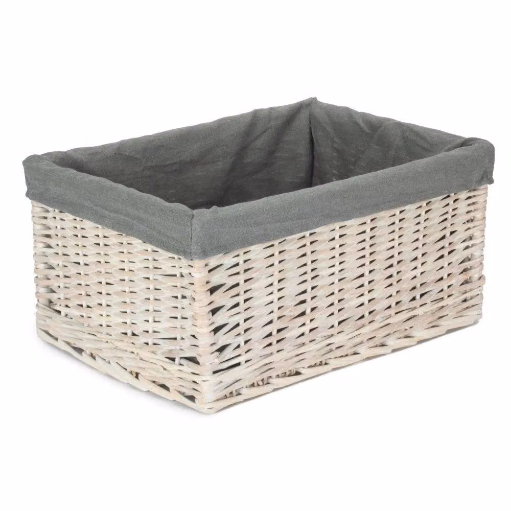 Red Hamper Open Weave Rattan Storage Basket with Grey Lining in Red, White and Grey, W/D/H: 37.0 x 19.0 x 24.0 cm – 2