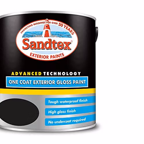 Sandtex One Coat Exterior High Gloss Black Weatherproof Opaque Paint, 2.5 l
