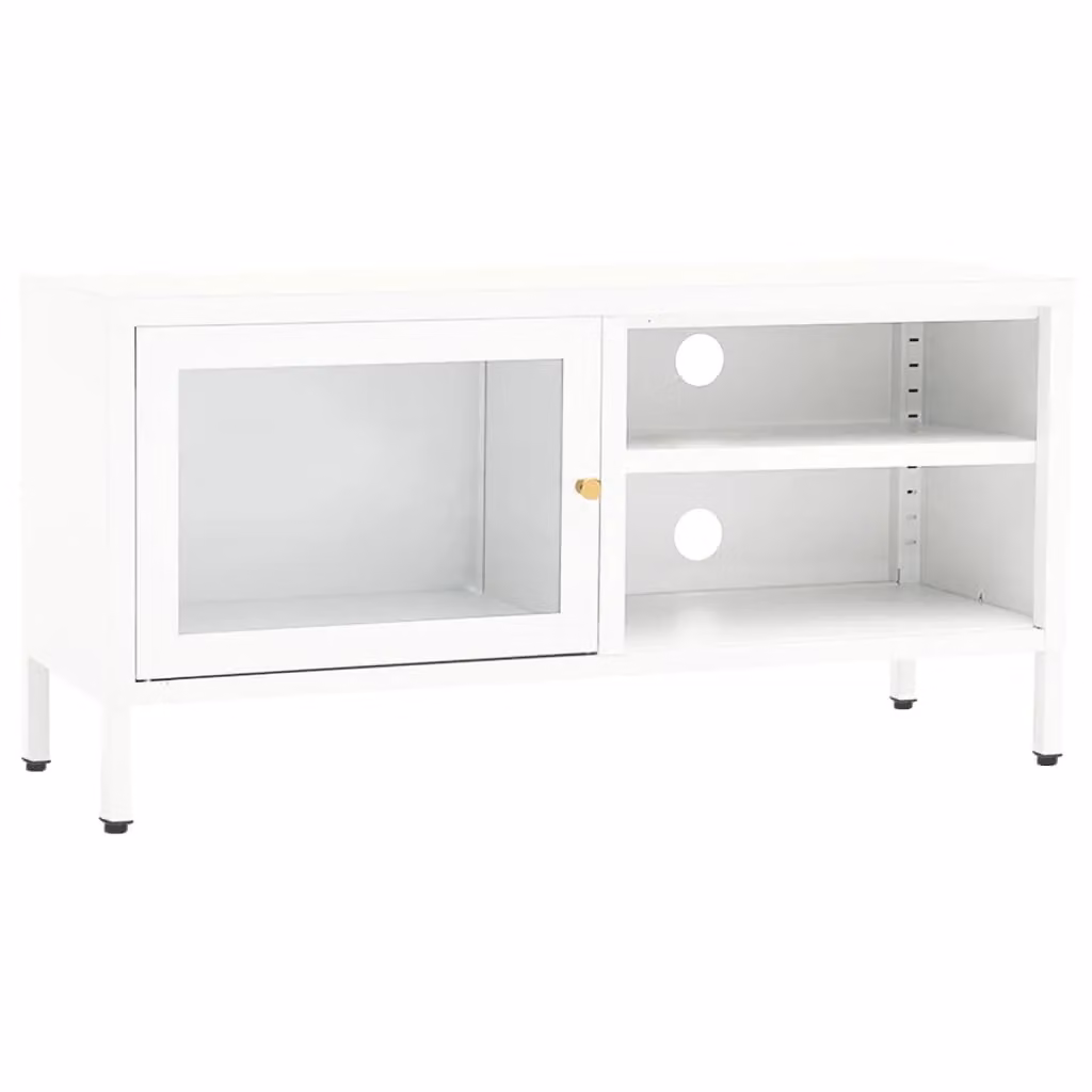 Berkfield Home White TV Cabinet with Glass Doors and Metal Accents, W/D/H: 90 x 30 x 44 cm – 2
