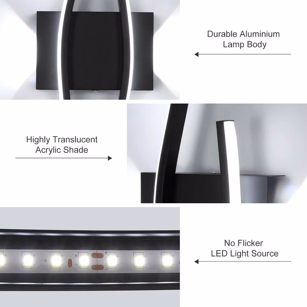 Goeco Modern Black LED Indoor Wall Light with Up and Down Lighting for Bedroom or Hallway – 4