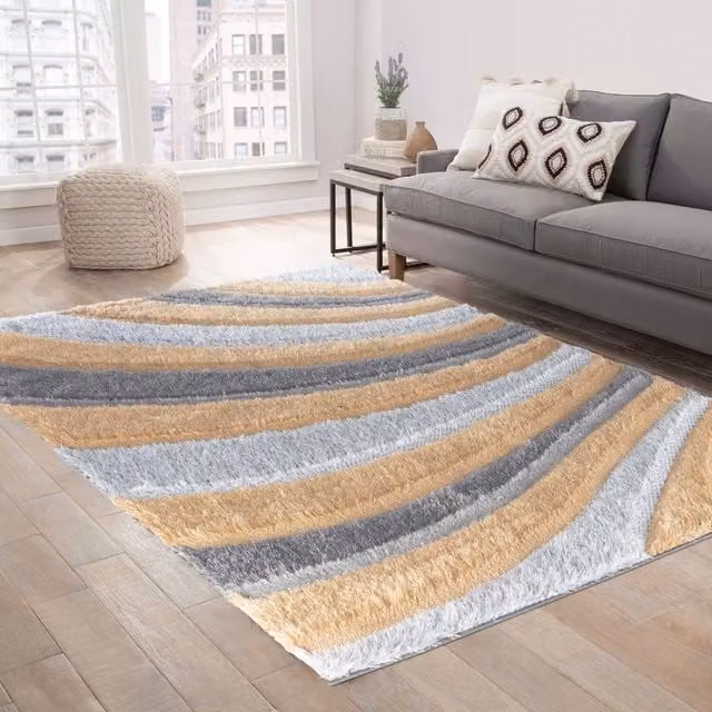 Desire Rugs Modern Soft Waves Shimmer Shaggy Area Rug, Yellow/Multicolour, W: 200 cm, D: 290 cm