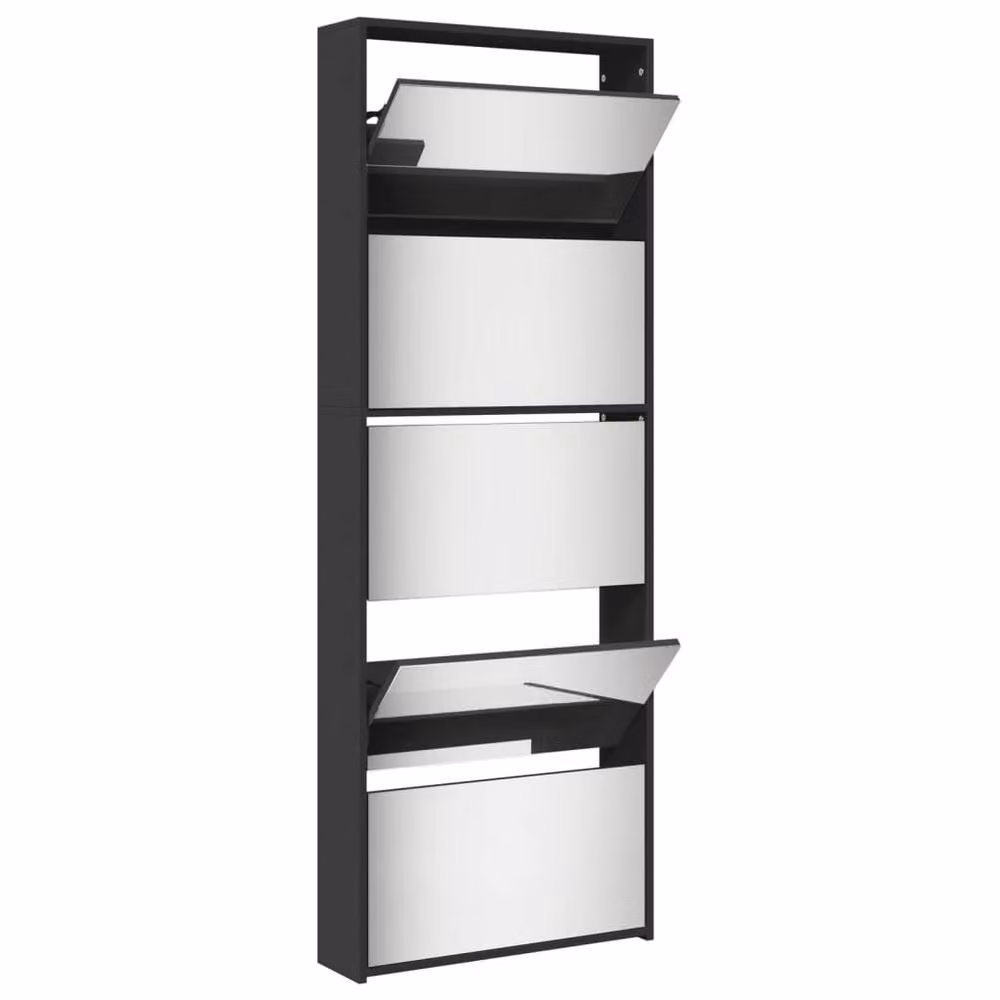 Berkfield Home Modern Black 5-Layer Shoe Cabinet with Mirror, W: 63 cm, D: 17 cm, H: 169.5 cm – 2