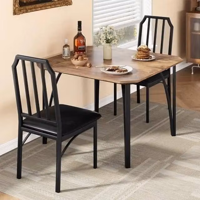 VOGREX 3 Piece Black Wood Kitchen Dining Table Set for 2 Adults – 1