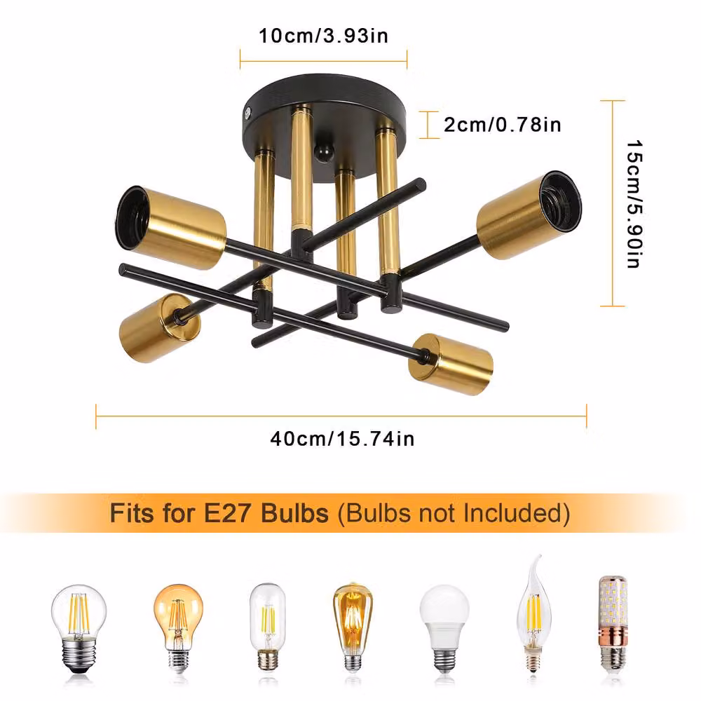 Pheashine Modern Industrial Metal Ceiling Light in Black and Gold/Brass, Diameter: 43 cm, E27 – 2