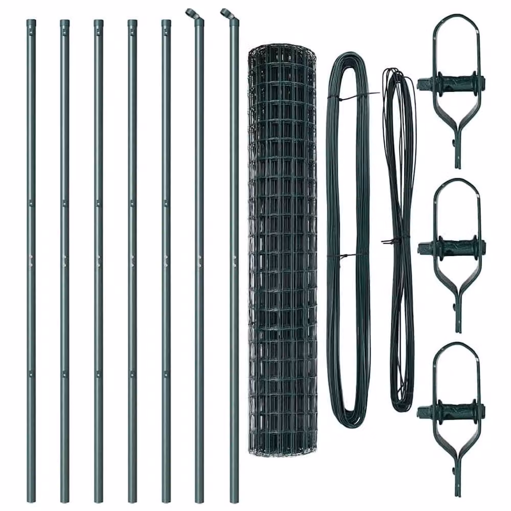 Berkfield Home Green Euro Fence with 7 Round Posts, Galvanised Steel, 1.6 x 10 m – 4