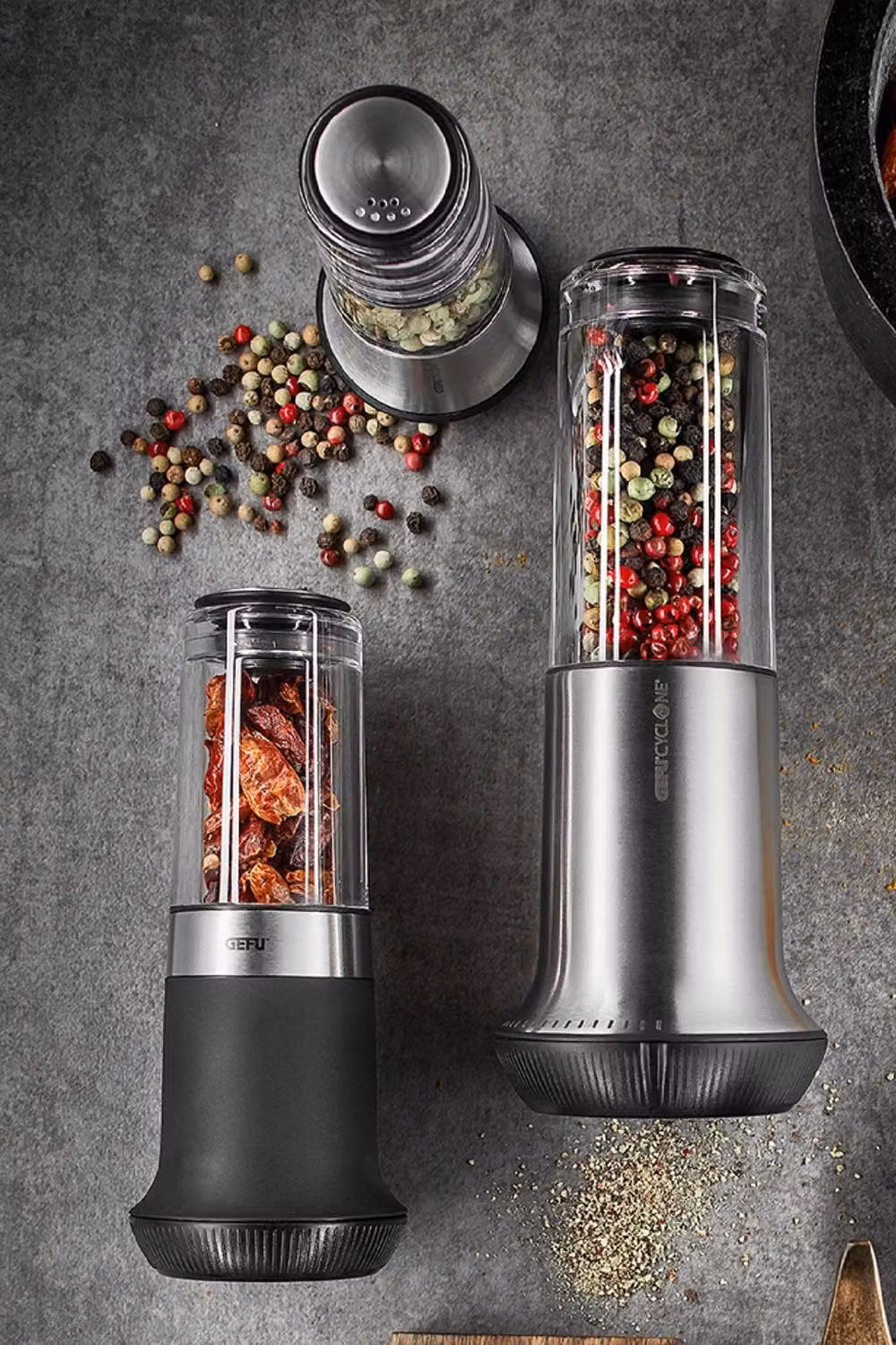 Gefu X-Plosion Premium Manual Salt or Pepper Mill, Size L, Silver and Transparent with Ceramic Mechanism – 3