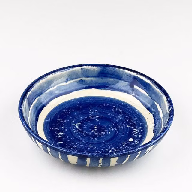 Selbrae House Ceramic Striped Serving Bowl in Blue