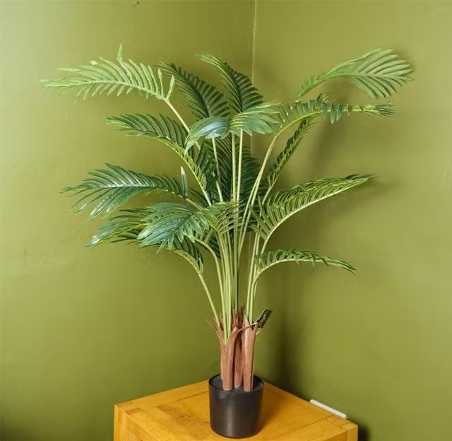 Leaf Design 110cm Large Artificial Areca Palm Tree in a Black Pot, Green