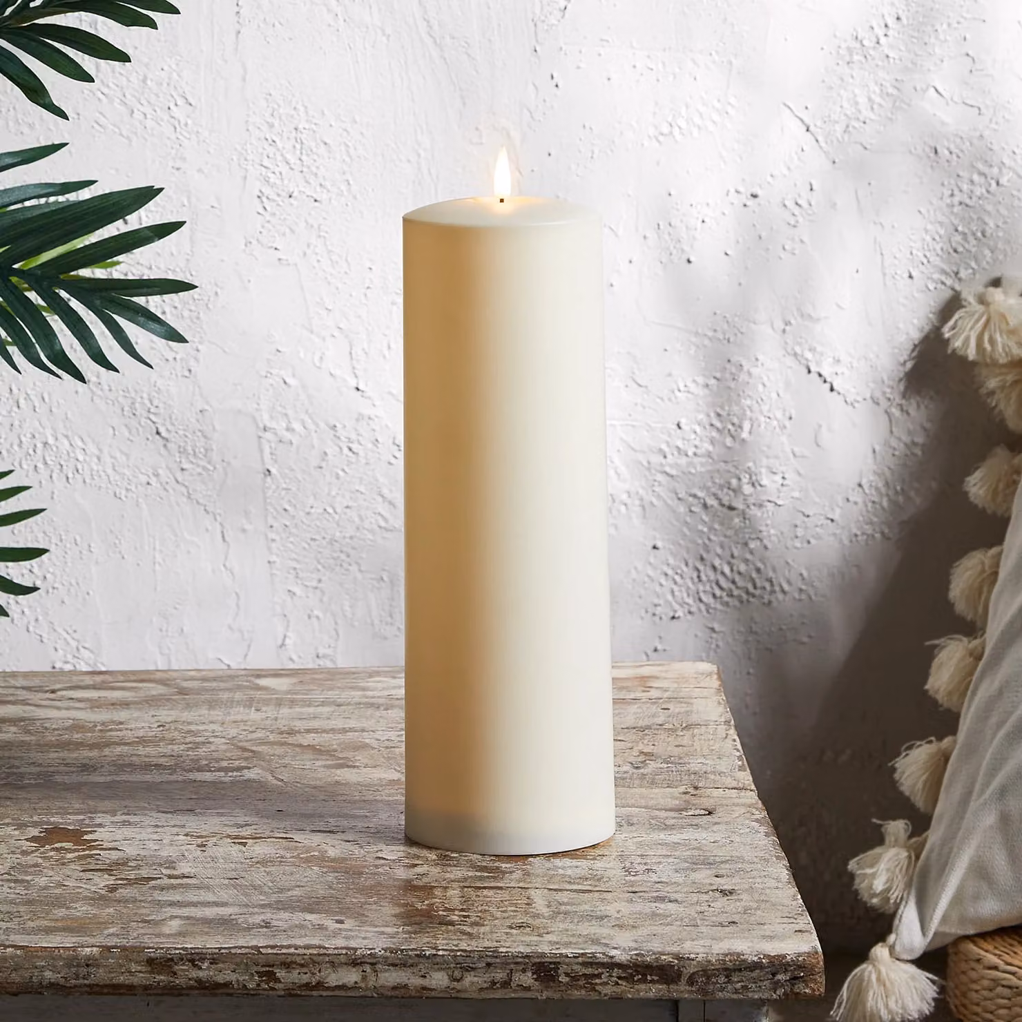 TruGlow Waterproof Outdoor White Pillar Candle with Remote Control, Height: 30 cm