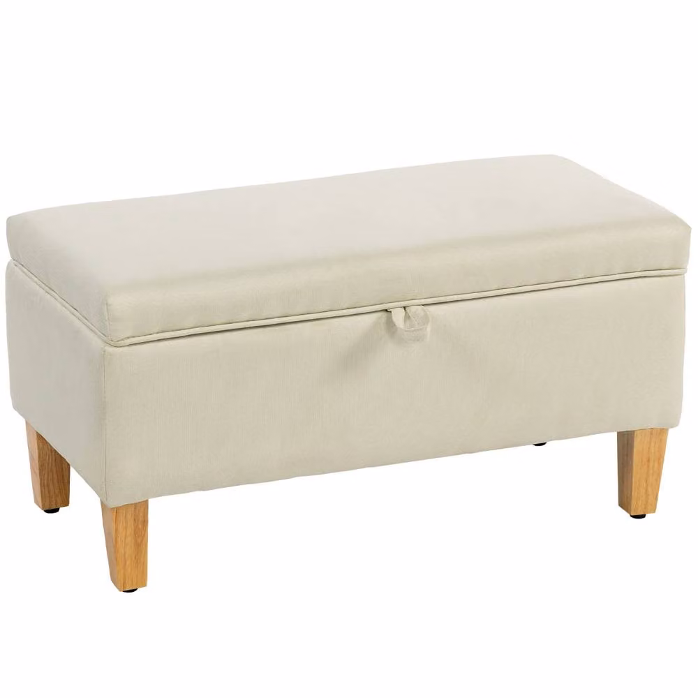 Wyld Haus Suba Beige Linen Look Storage Ottoman Bench with Natural Wooden Legs – 2