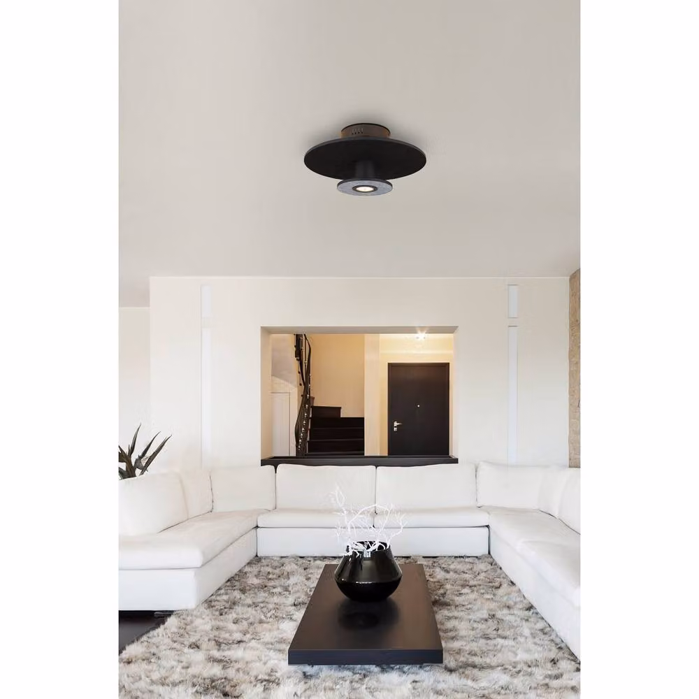Netlighting Carter Integrated LED Semi Flush Ceiling Light, Matt Black, Warm White 3000K – 3