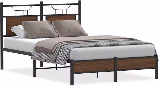 Berkfield Home Small Double Bed Frame in Brown Oak, W/D/H: 120 x 200 cm