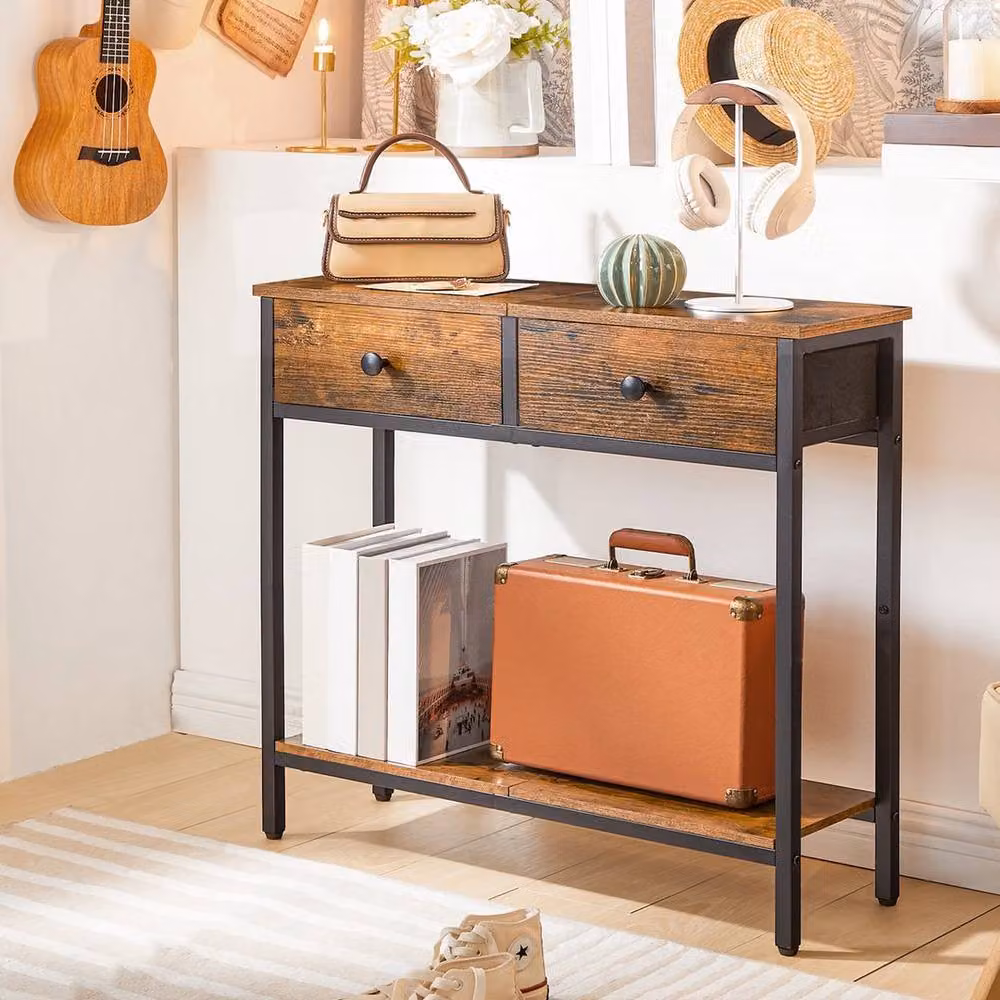 FORGEVIO Industrial Brown Wood Console Table, W/D/H: 75 x 24 x 75 cm – 3