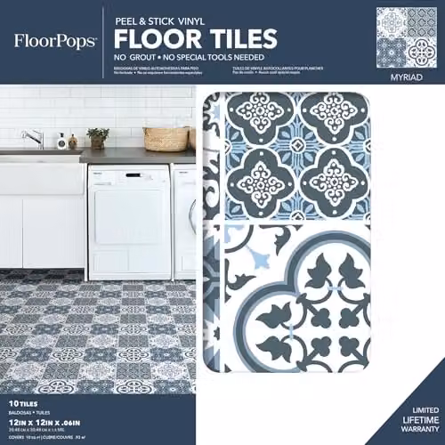 WallPops FP2951 Leyton Blue and Grey Self-Adhesive Peel and Stick Floor Tiles, 30.48 x 30.48 cm – 2