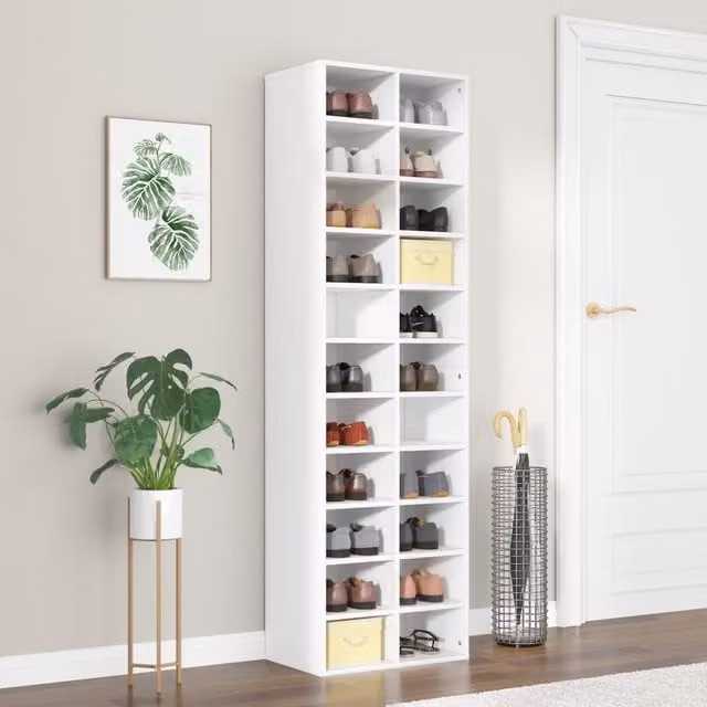 Berkfield Home White Minimalist Shoe Cabinet with Internal Shelves, W/D/H: 54 x 34 x 183 cm